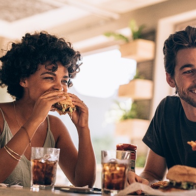 Friends enjoying meal in restaurant